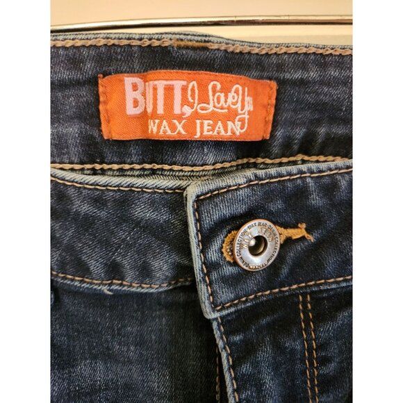 Wax Jean Butt, I Love You! Distressed Dark Blue Jeans Button Zip Size 13 (30x28) - Picture 7 of 7